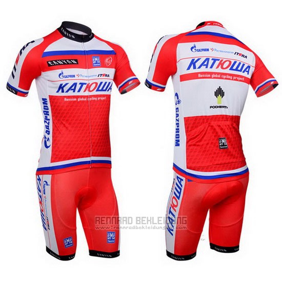 2013 Fahrradbekleidung Katusha Wei und Rot Trikot Kurzarm und Tragerhose